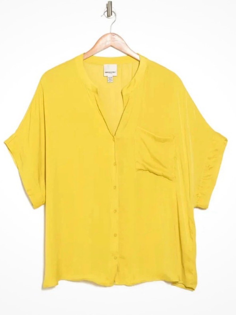 Breezy Yellow V-Neck Button Down Blouse